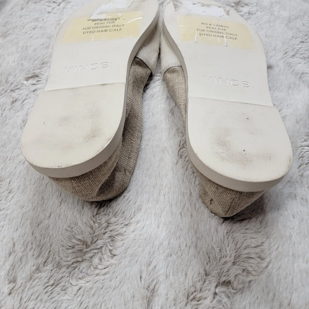 Vince Dyed Italian Calf‎ Hair Slip On Cream Neutral Open Toe Shoes Size 6M